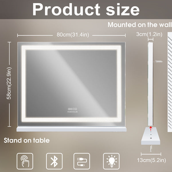 LED Makeup Mirror Bluetooth Touch Sensor Hollywood Vanity