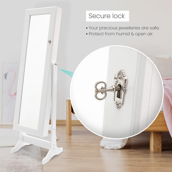 Mirror Jewellery Cabinet Organiser 2 Drawers LOWE 146cm WHITE