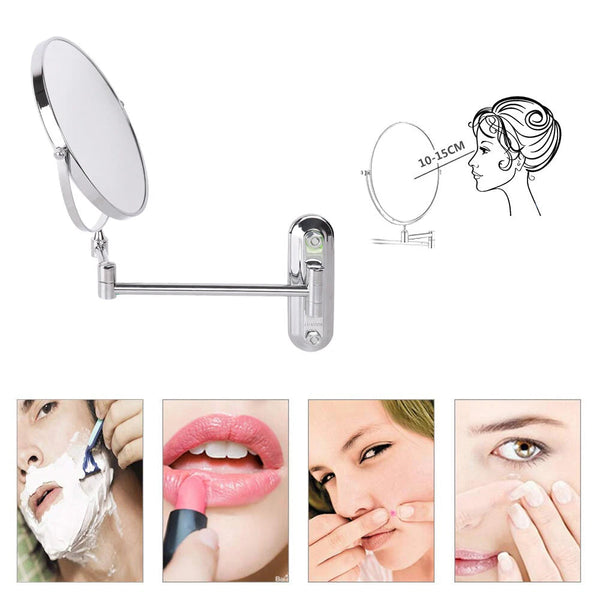 Extendable Wall-Mounted Makeup Mirror with 10× Magnification, Double-Sided
