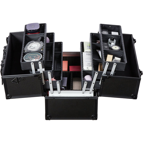 VEVOR Makeup Train Case 370MM Large Portable Cosmetic Case, 6 Tier Trays Professional Makeup Storage Organizer Box Make Up Carrier with Handle And Strap Travel Case for Women and Girls - Black